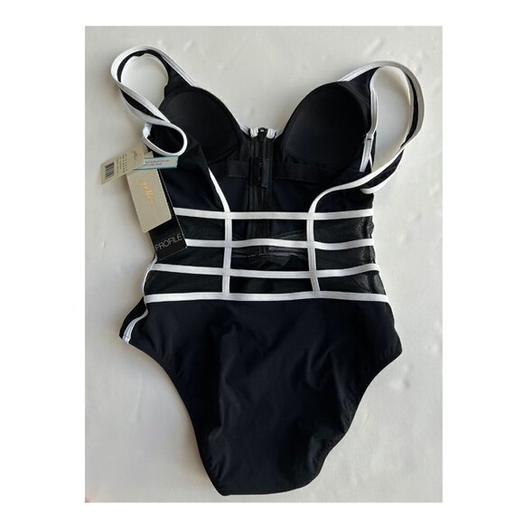 Profile by Gottex Tummy Control Swimsuit with Black Mesh, Size 6 - Picture 4 of 7